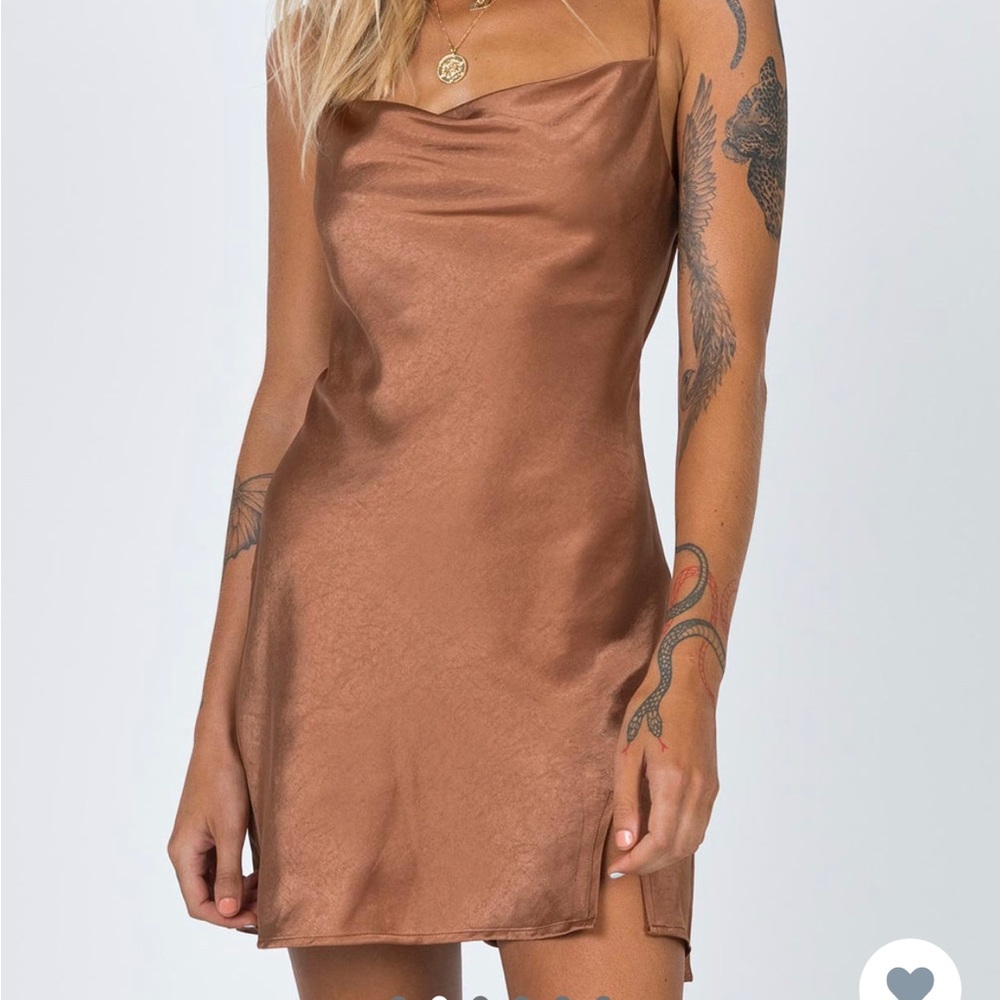Brown satin mini dress